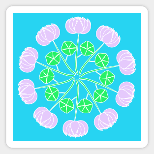 Pink flowers in a circle on blue background Sticker